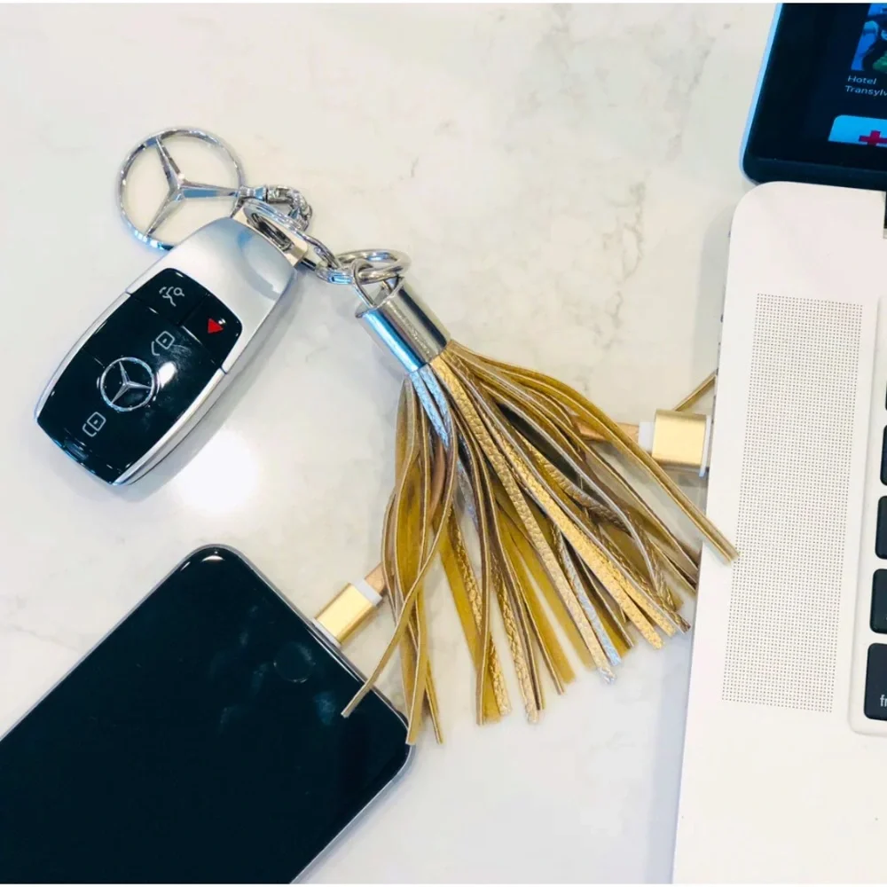 NEW GOLD leather USB adaptor Keychain